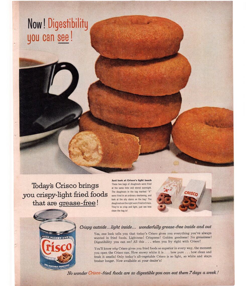 Crisco Vegetable Shortening Advertisement 1960s Baking Donuts Fried Vintage